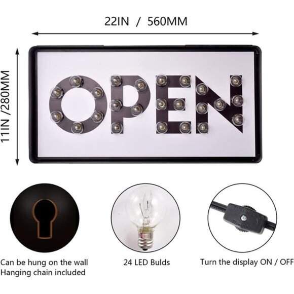 Retro Large Metal Open Signs for bussiness,Bigger size 22x11 inch LED Neon Sign - Picture 6 of 6